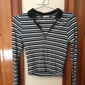 Stripped Long Sleeve Top with Quarter Zip